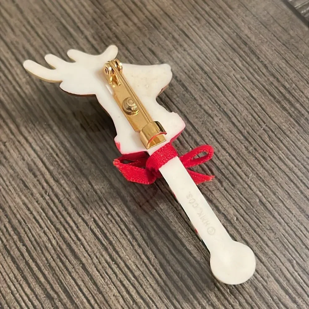Vintage Hallmark Cards Festive Reindeer Candy Cane Brooch Lapel Pin Christmas